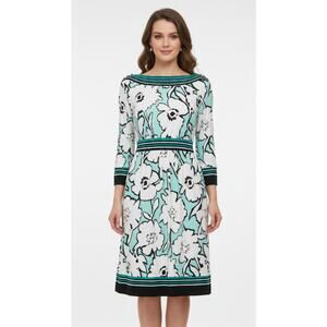 New York and Company Mint Black Belt Tie Floral Easter Spring Dress, Small